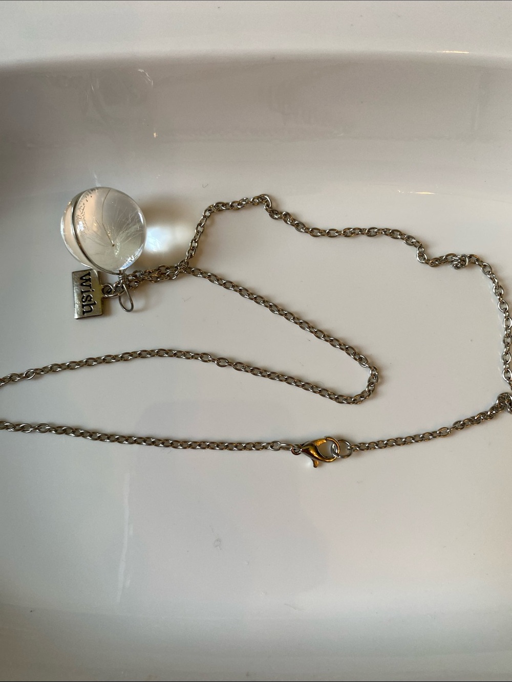 Dandelion Seed Puff encased in Glass Orb silver tone Make A Wish necklace